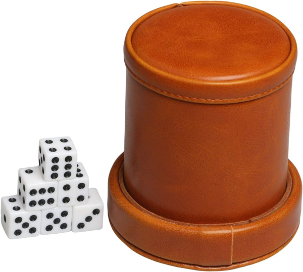 Leatherette Dice Cup with Lid Includes 6 Dices, Velvet Interior Quiet in Shaking for Liars Dice Farkle Yahtzee Board Games, Brown - Image 7