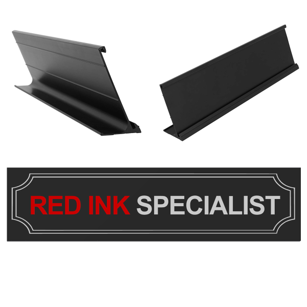 Red Ink Specialist Desk Sign Name Plate and Holder