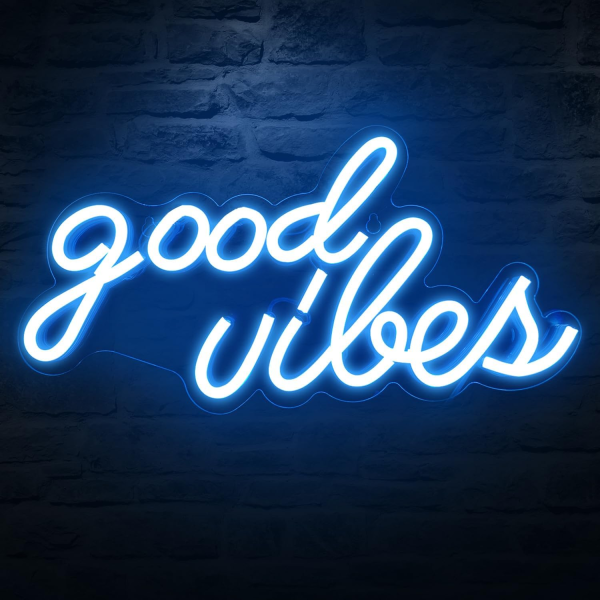 Glow Mode: Good Vibes LED Neon Sign – Ice Blue Aesthetic