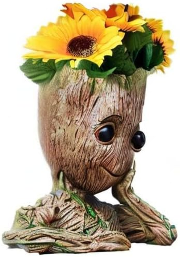 Geeky Groot Pen & Plant Holder – 6” Tree-Inspired Desk Ornament with Drainage for Succulents (Grayish Brown) - Image 5