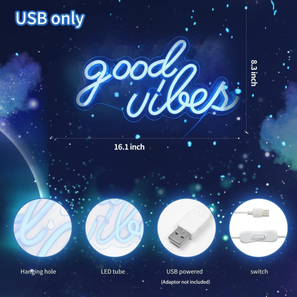 Glow Mode: Good Vibes LED Neon Sign – Ice Blue Aesthetic - Image 3