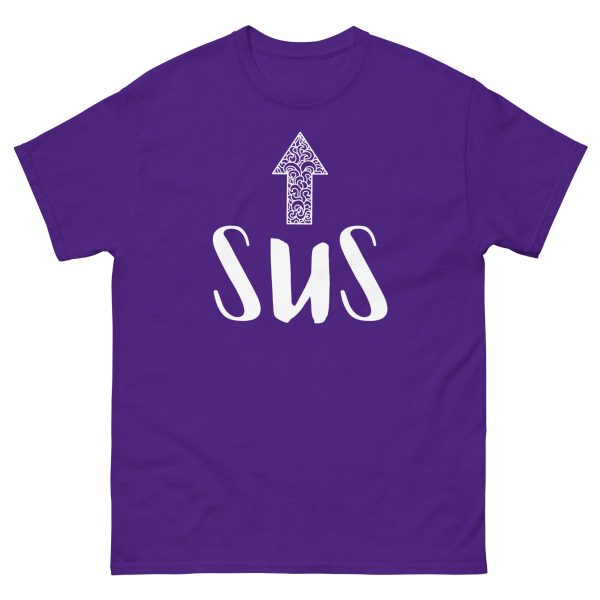 SUS Arrow Unisex T-Shirt – Funny Impostor Meme Tee, Sussy Design Pointing Up - Image 6