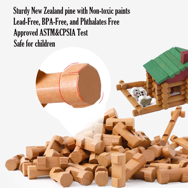 170-Piece Wooden Log Cabin Building Set – Classic Construction Toy for Kids (Ages 3+) - Image 5