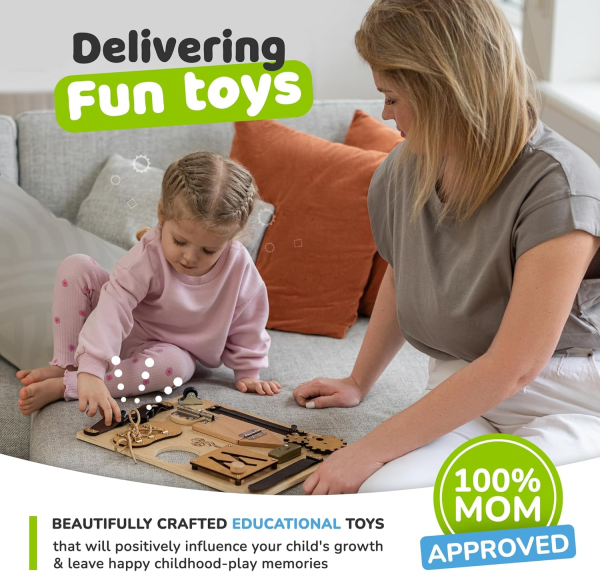 Montessori Busy Board – Wooden Sensory Activity Toy for Toddlers (Ages 1-4) | Travel-Friendly Learning Toy - Image 8