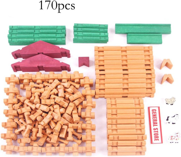 170-Piece Wooden Log Cabin Building Set – Classic Construction Toy for Kids (Ages 3+) - Image 6