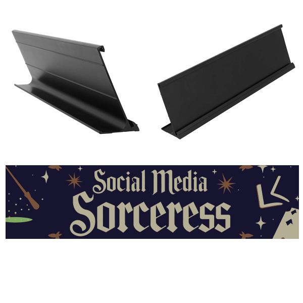 "Social Media Sorceress" Office Business Desk Sign Name Plate and Holder