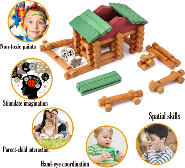 170-Piece Wooden Log Cabin Building Set – Classic Construction Toy for Kids (Ages 3+) - Image 3