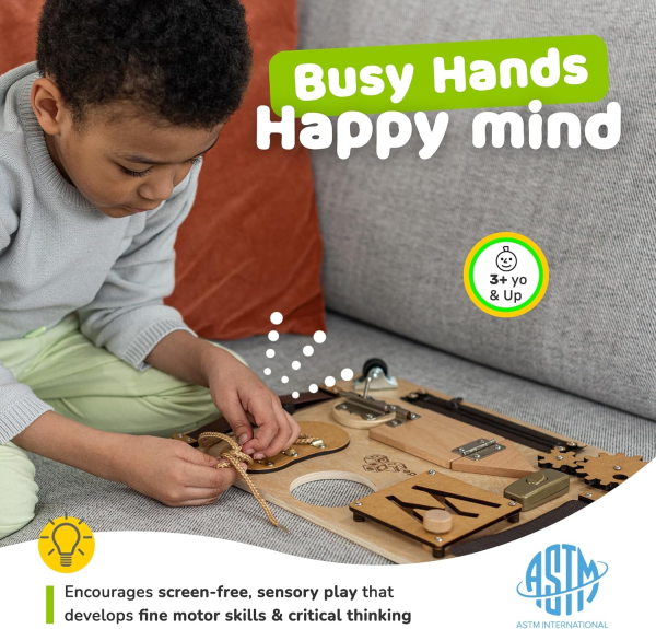 Montessori Busy Board – Wooden Sensory Activity Toy for Toddlers (Ages 1-4) | Travel-Friendly Learning Toy - Image 2