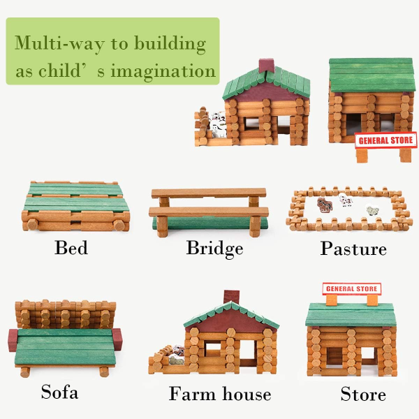 170-Piece Wooden Log Cabin Building Set – Classic Construction Toy for Kids (Ages 3+) - Image 4