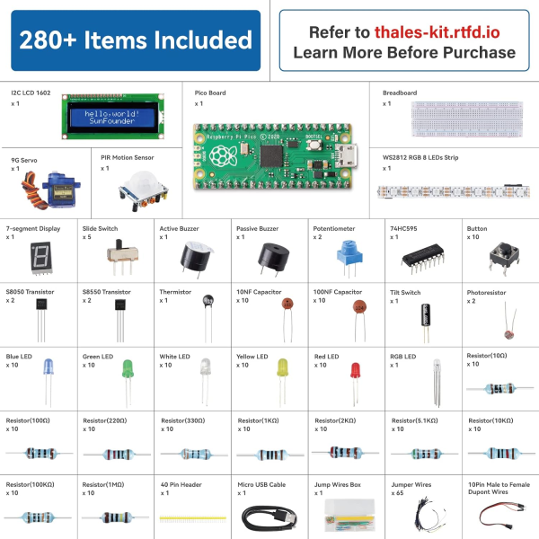 Raspberry Pi Pico Starter Kit – 40 Hands-On Projects, 3 Programming Languages, & 280+ Components for Electronics & Coding - Image 2