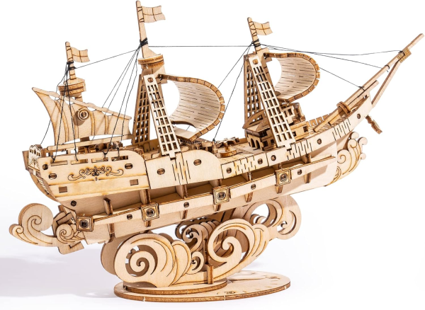 Vintage Ship 3D Wooden Puzzle Model Kit – DIY Buildable Boat for Display & Decor