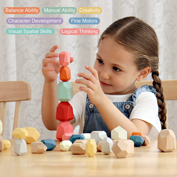 36-Piece Wooden Stacking & Balancing Stones – Montessori Sensory Toy for Toddlers & Kids (Ages 3-6) - Image 3